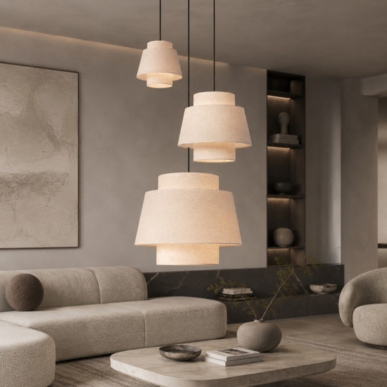 Lampadario con sospensioni di tessuto a grappolo beige
