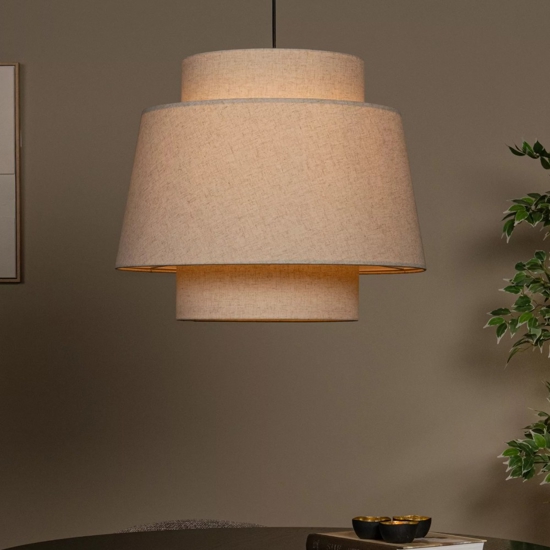 Lampadario paralume a sospensione di tessuto beige