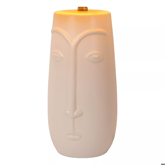 Lampada da tavolo volto in ceramica paralume in tessuto crema