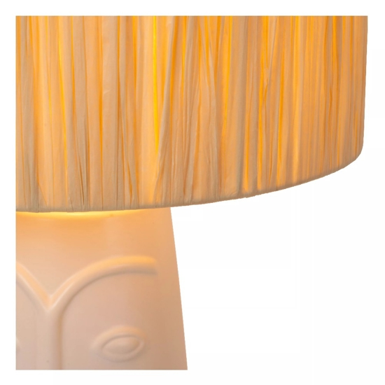 Lampada da tavolo volto in ceramica paralume in tessuto crema