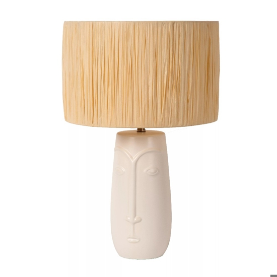 Lampada da tavolo volto in ceramica paralume in tessuto crema