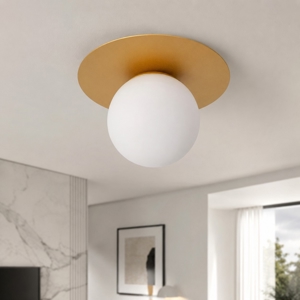 Plafoniera da soffitto oro sfera di vetro bianca