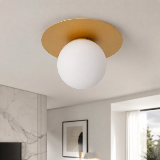 Plafoniera da soffitto oro sfera di vetro bianca