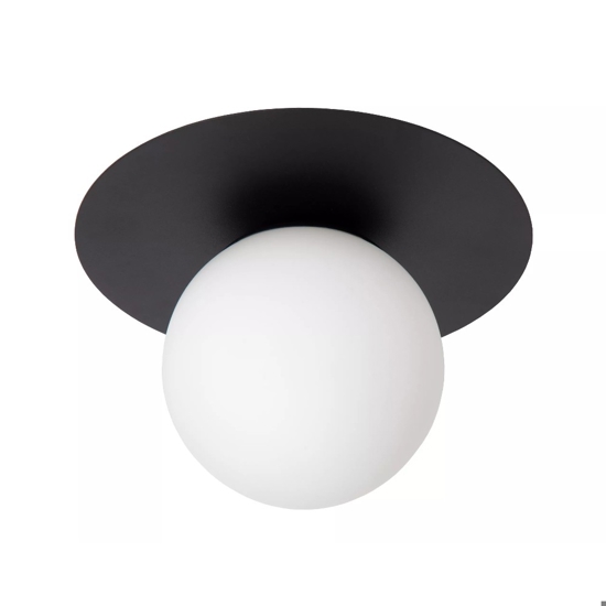 Plafoniera nera sfera di vetro bianco moderna