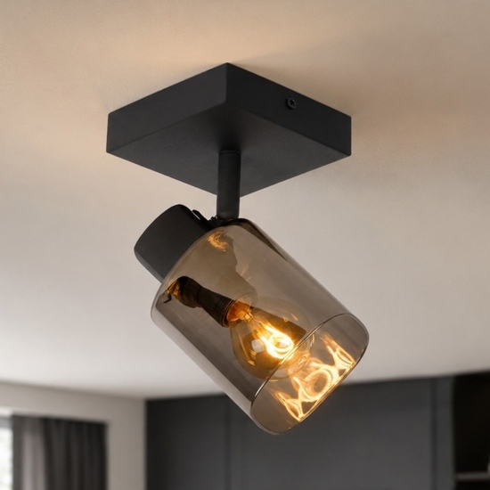 Faretto da soffitto nero con vetro fume