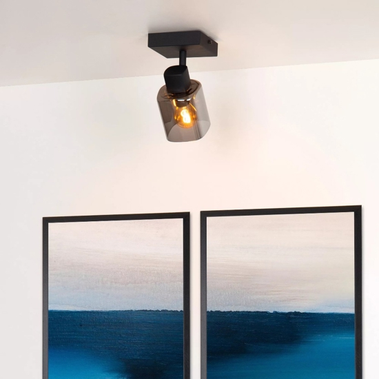 Faretto da soffitto nero con vetro fume