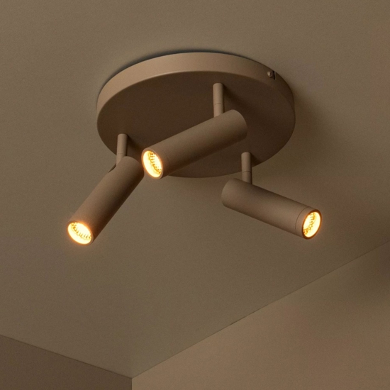 Plafoniera da soffitto tortora con 3 faretti orientabile