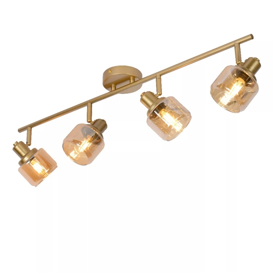 Plafoniera da soffitto oro con 4 faretti vetri ambra orientabili