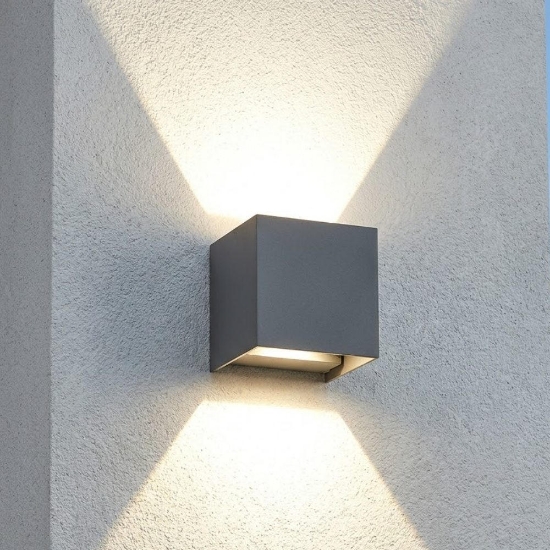 Top light perth applique da esterno antracite led cct  3000k 4000k cubo moderno ip65