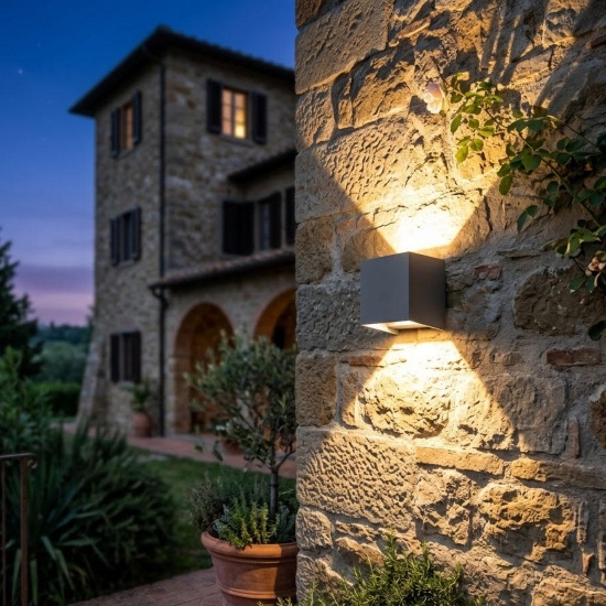 Top light perth applique da esterno antracite led cct  3000k 4000k cubo moderno ip65