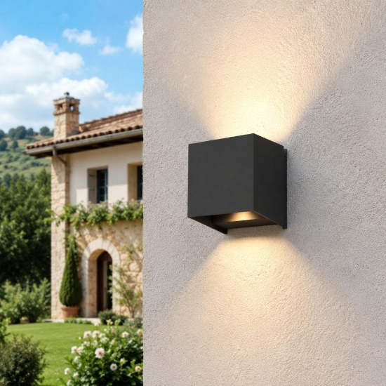 Top light perth applique cubo nero per esterno led 10w cct 3000k 4000k
