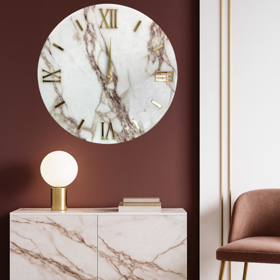 Orologio da parete marmy 40cm tondo in resina dettagli oro