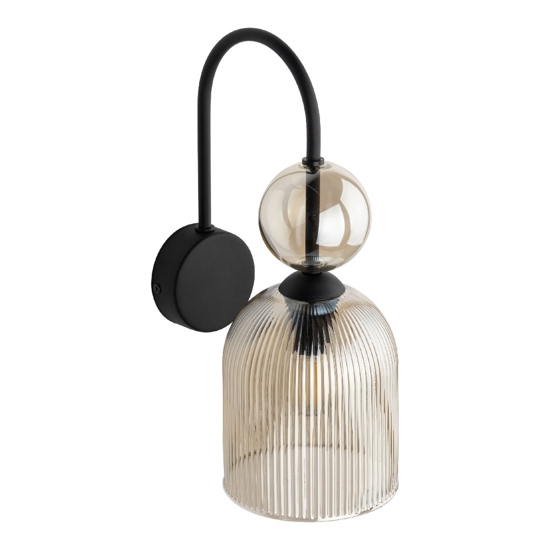 applique da parete nero con sfera in vetro ambra