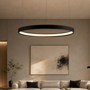 Lampadario a sospensione anello nero 40w 3000k dimmerabile per soggiorno