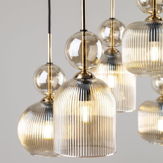 lampadario contemporaneo 6 vetri ambra pendenti per sala da pranzo
