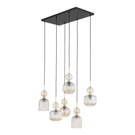 lampadario contemporaneo 6 vetri ambra pendenti per sala da pranzo