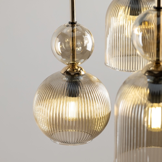 lampadario contemporaneo 6 vetri ambra pendenti per sala da pranzo