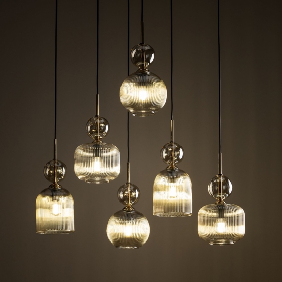 lampadario contemporaneo 6 vetri ambra pendenti per sala da pranzo