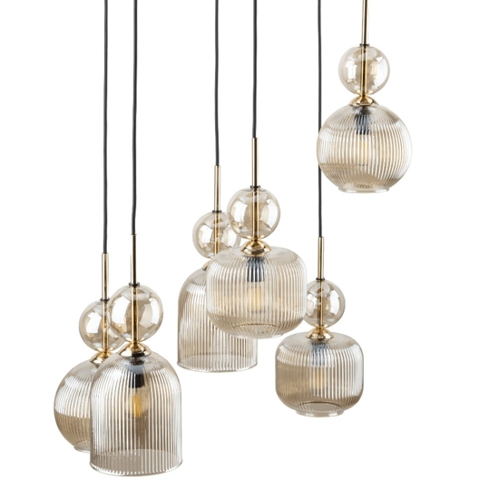 lampadario contemporaneo 6 vetri ambra pendenti per sala da pranzo
