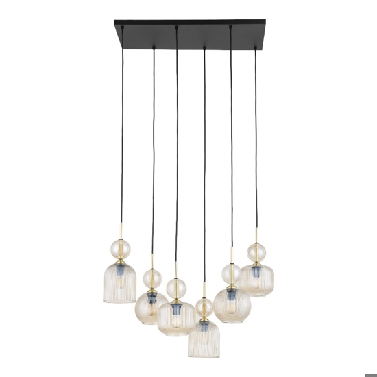 lampadario contemporaneo 6 vetri ambra pendenti per sala da pranzo