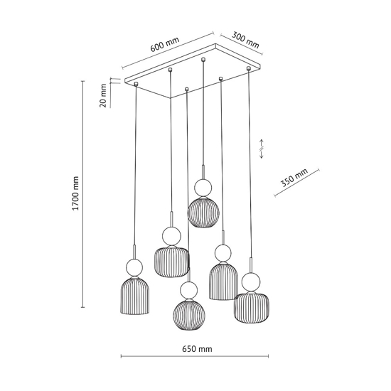 lampadario contemporaneo 6 vetri ambra pendenti per sala da pranzo
