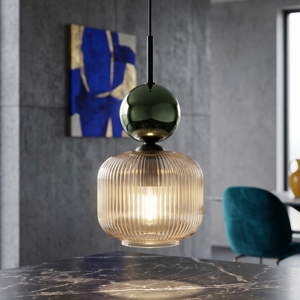 lampada a sospensione vetro ambra verde stile contemporaneo