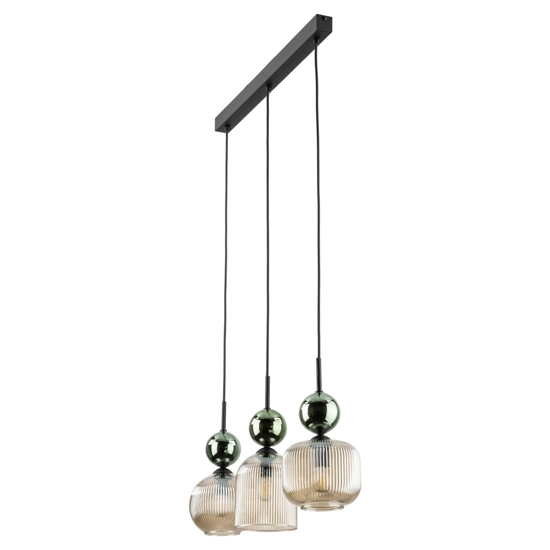 lampadario 3 luci vetri ambra verde per sala da pranzo 