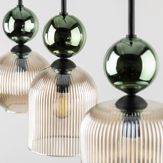 lampadario 3 luci vetri ambra verde per sala da pranzo 