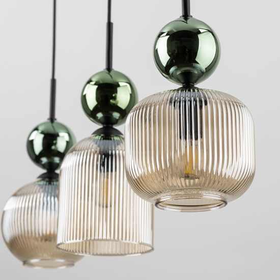lampadario 3 luci vetri ambra verde per sala da pranzo 