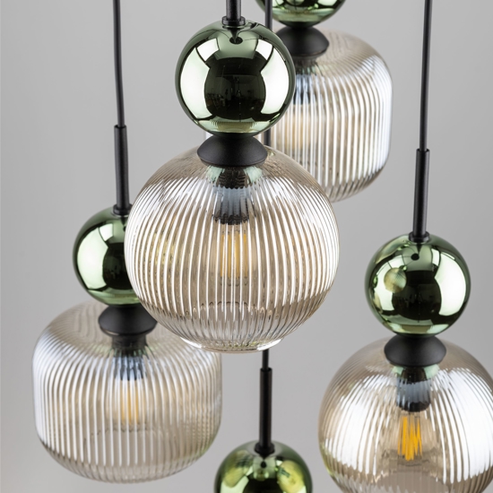 lampadario a 5 vetri giallo ambra pendenti per soggiorno contemporaneo