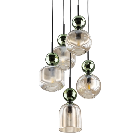 lampadario a 5 vetri giallo ambra pendenti per soggiorno contemporaneo