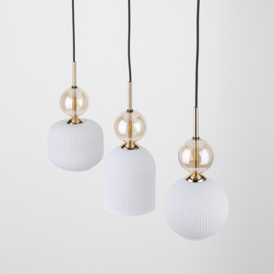lampadario oro barra 3 vetri pendenti ambra bianco per tavolo cucina