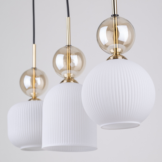 lampadario oro barra 3 vetri pendenti ambra bianco per tavolo cucina