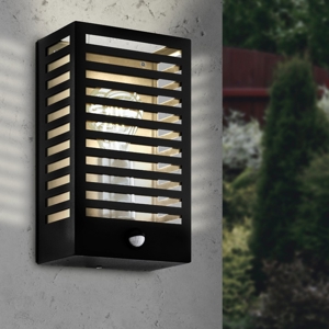 Applique da esterno metallo nero IP44 sensore di movimento e crepuscolare E27