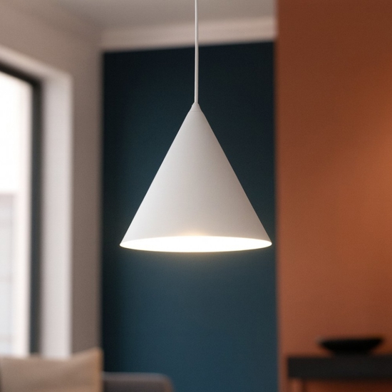 Lampada a sospensione cono di metallo bianco 26 cm per cucina