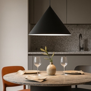 Lampadario cono di metallo nero 50 cm per cucina