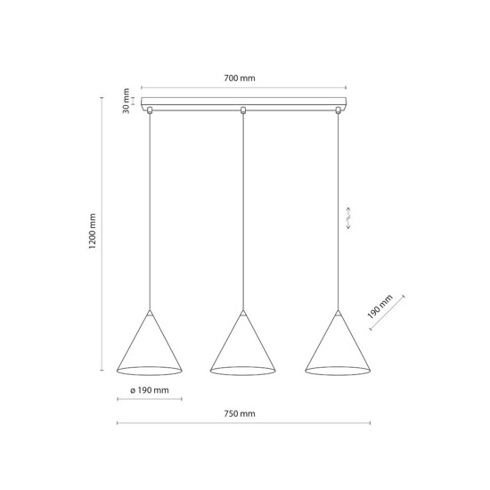 Lampadario nero 3 coni per cucina