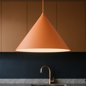Lampadario colore mattone 50 cm cono di metallo per cucina