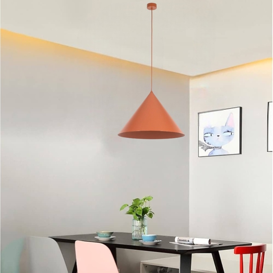 Lampadario colore mattone 50 cm cono di metallo per cucina