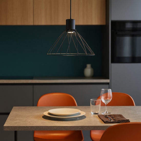 Lampadario per cucina a cono nero 29 cm diffusore a gabbia