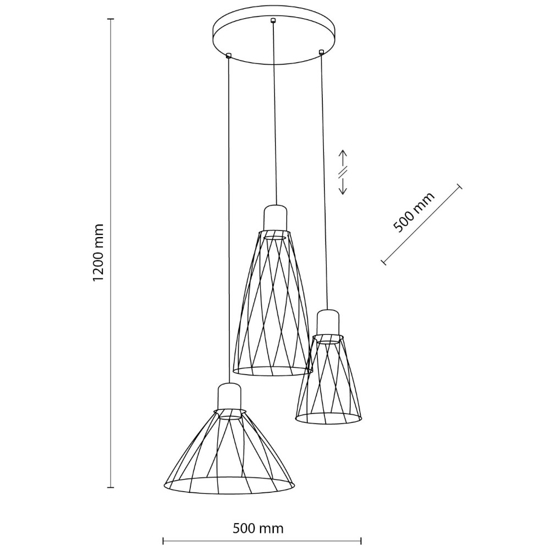 Lampadario per cucina nero tre elementi diffusori a gabbia