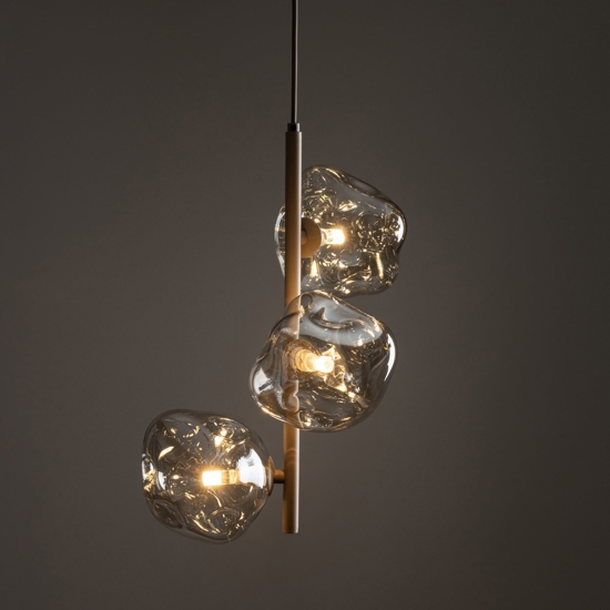 Lampadario per camera da letto verticale design moderno vetri cognac