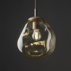 lampada a sospensione sfera in vetro cognac 25cm design moderno