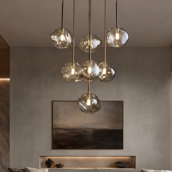 Lampadario a sospensioni in vetro cognac pendenti design moderno per soggiorno