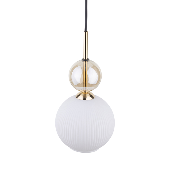 lampada a sospensione sfera di vetro bianco ambra parti in oro