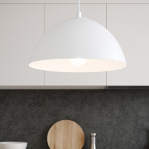Lampadario cupola 34cm bianco di metallo per cucina