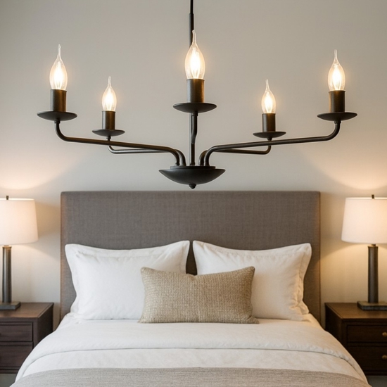 Lampadario per camera da letto contemporanea nero 5 bracci e14