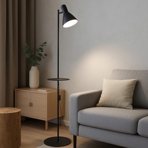 Lampada da terra nera con tavolino luce orientabile