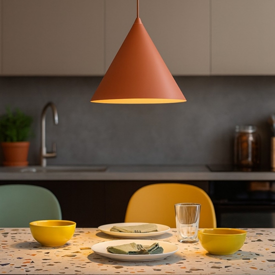 Lampada a sospensione cono metallo colore mattone 25 cm per cucina
