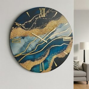 Orologio da parete 40cm mediterraneo moderno blu oro con cristalli